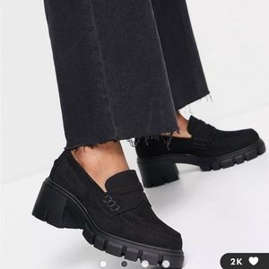 ASOS Designs Storm Black Chunky Mid-heel Loafer Size UK7 NIB